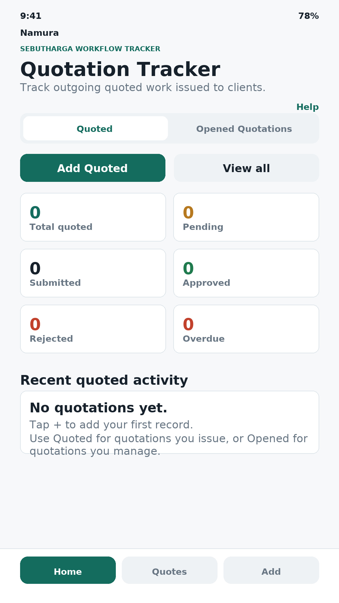 Quotation Tracker Android dashboard thumbnail