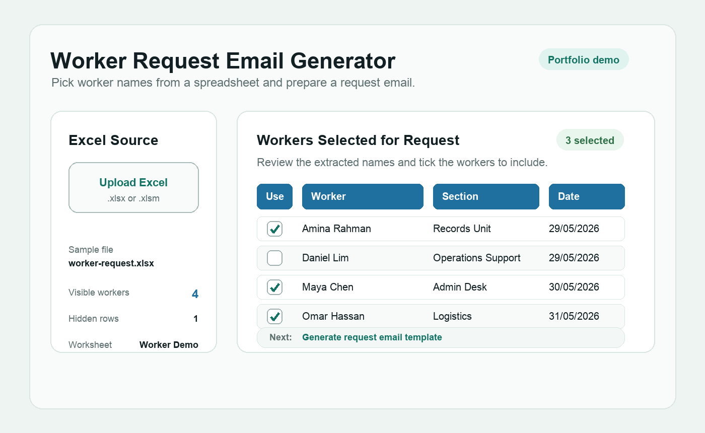 Worker request selection table screenshot