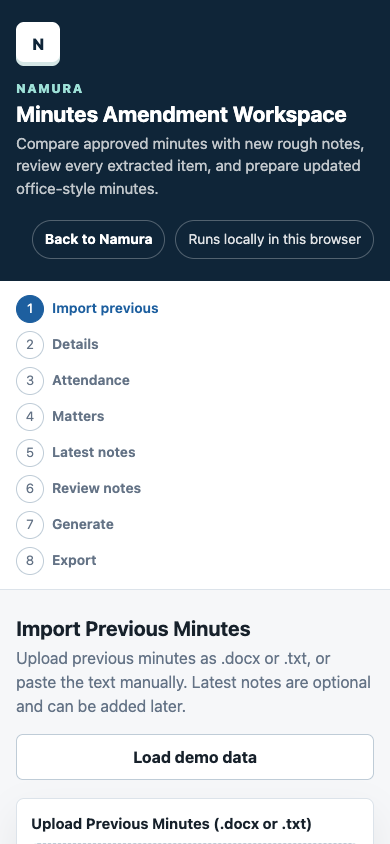 Mobile Minutes Amender workflow and import form